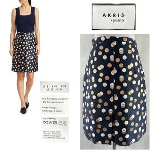 Akris punto Gold Leaf Dot Front Pleat Skirt NWT